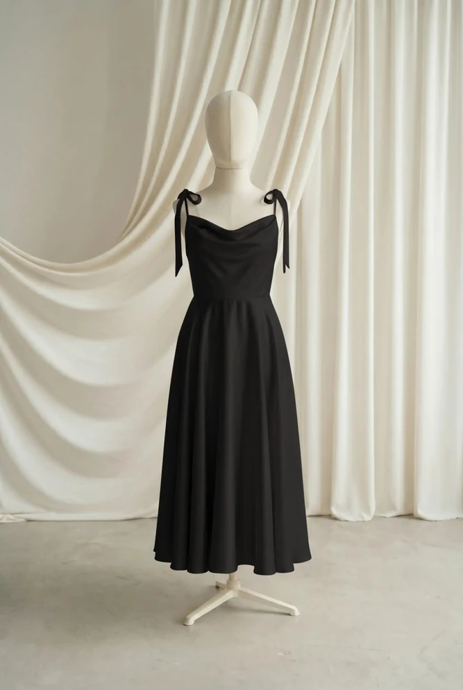 Tilly Black Satin Junior Bridesmaid Dress by TH&TH — Black, front Tilly Black Satin Junior Bridesmaid Dress by TH&TH — Black, front