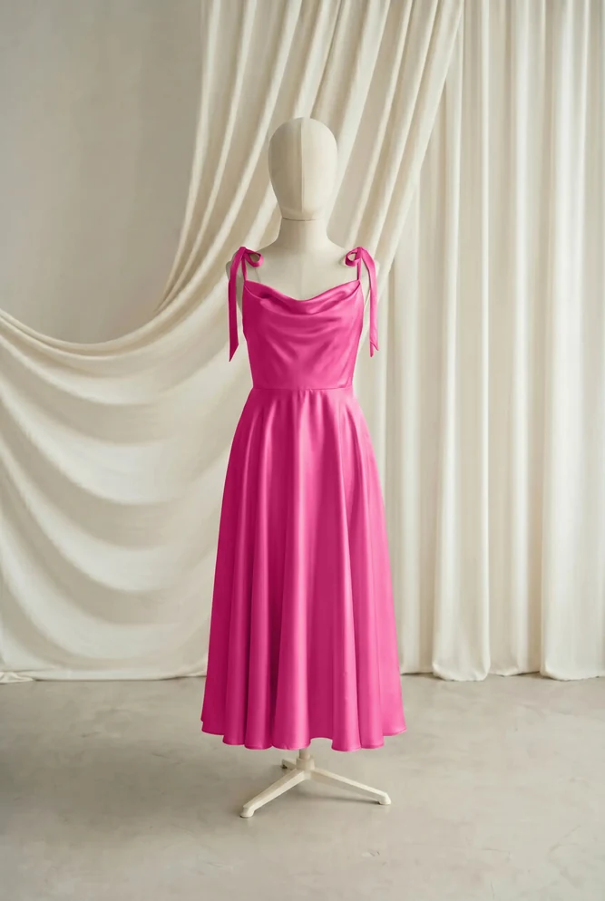 tilly-cerise-satin-junior-bridesmaid-dress-thth-front Tilly junior bridesmaid dress in Cerise satin by TH&TH — front