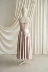 Tilly Champagne Satin Junior Bridesmaid Dress by TH&TH — Champagne Sky, back