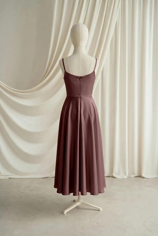 Tilly Brown Satin Junior Bridesmaid Dress by TH&TH — Chocolate, back Tilly Brown Satin Junior Bridesmaid Dress by TH&TH — Chocolate, back