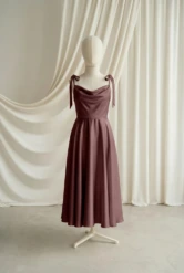 Tilly Brown Satin Junior Bridesmaid Dress by TH&TH — Chocolate, front