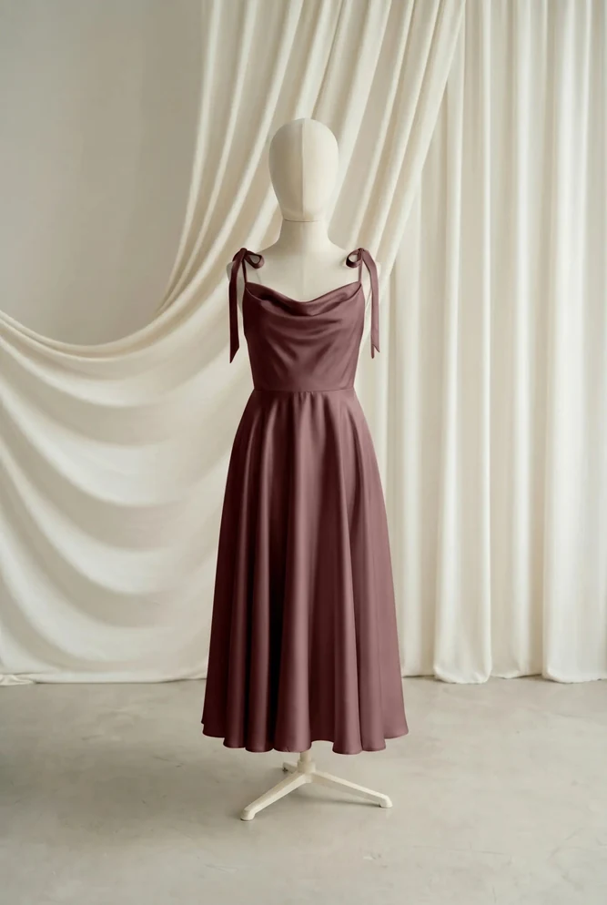 Tilly Brown Satin Junior Bridesmaid Dress by TH&TH — Chocolate, front Tilly Brown Satin Junior Bridesmaid Dress by TH&TH — Chocolate, front