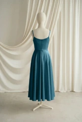 Tilly Green Satin Junior Bridesmaid Dress by TH&TH — Emerald Dawn, back