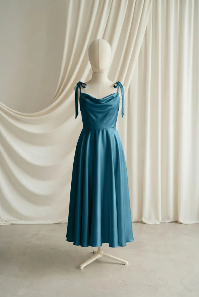 Tilly Green Satin Junior Bridesmaid Dress by TH&TH — Emerald Dawn, front Tilly Green Satin Junior Bridesmaid Dress by TH&TH — Emerald Dawn, front