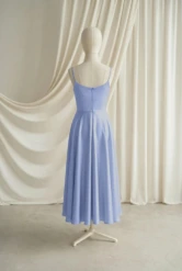 Tilly Blue Satin Junior Bridesmaid Dress by TH&TH — French Blue, back