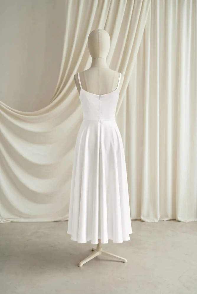 Tilly Neutral Satin Junior Bridesmaid Dress by TH&TH — Ivory, back Tilly Neutral Satin Junior Bridesmaid Dress by TH&TH — Ivory, back