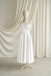 Tilly Neutral Satin Junior Bridesmaid Dress by TH&TH — Ivory, front