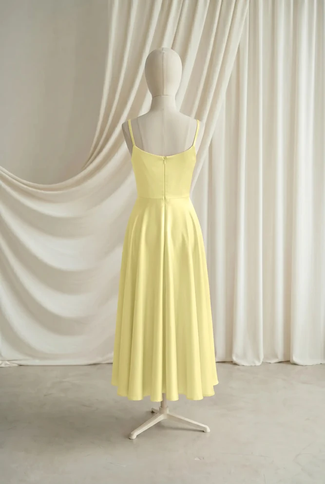 Tilly Yellow Satin Junior Bridesmaid Dress by TH&TH — Limoncello, back Tilly Yellow Satin Junior Bridesmaid Dress by TH&TH — Limoncello, back