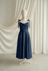 Tilly Navy Satin Junior Bridesmaid Dress by TH&TH — Navy, front