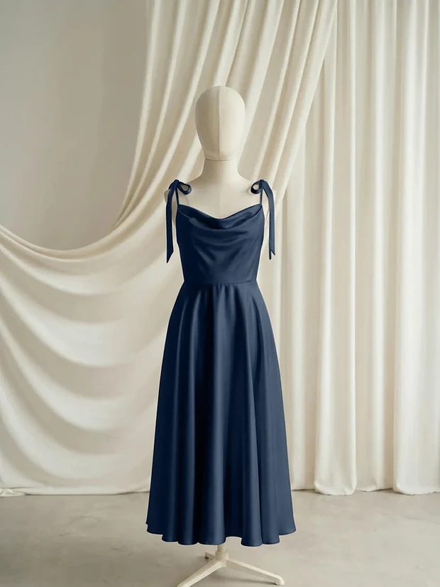 Tilly Navy Satin Junior Bridesmaid Dress by TH&TH