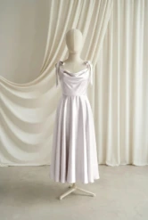 Tilly Neutral Satin Junior Bridesmaid Dress by TH&TH — Oyster, front