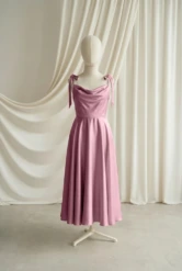 Tilly junior bridesmaid dress in Rose Pink satin by TH&TH — front