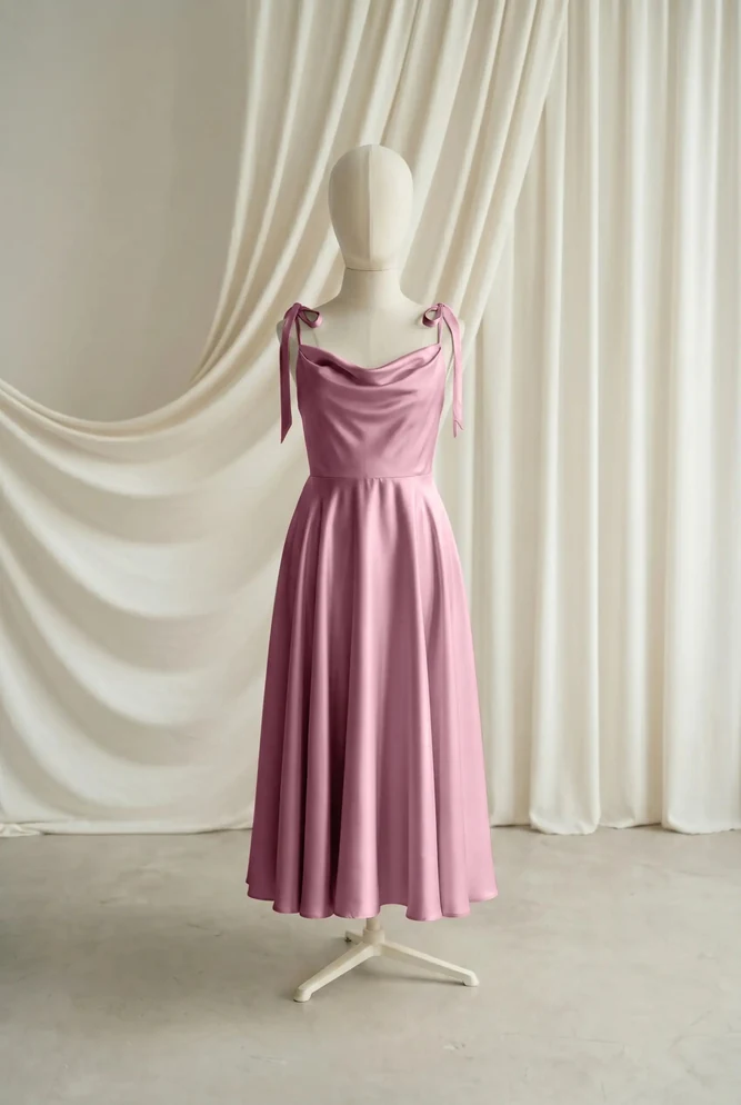 tilly-rose-pink-satin-junior-bridesmaid-dress-thth-front Tilly junior bridesmaid dress in Rose Pink satin by TH&TH — front