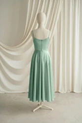 Tilly Green Satin Junior Bridesmaid Dress by TH&TH — Sage Green, back
