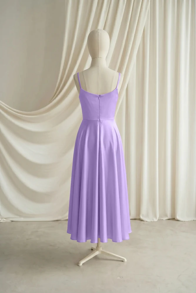 Tilly Purple Satin Junior Bridesmaid Dress by TH&TH — Violet, back Tilly Purple Satin Junior Bridesmaid Dress by TH&TH — Violet, back