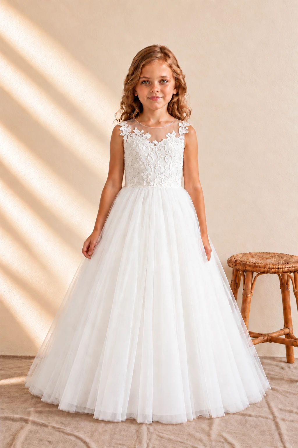 Arabella Ivory Illusion Lace Tulle Flower Girl Dress by Dressology